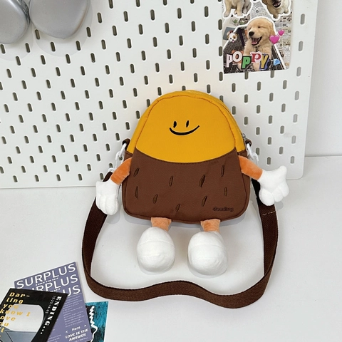 Cartoon Potato Character Crossbody Bag Funny Smile Face 3D Plush Arms Legs Polyester Adjustable Strap For Women Girls