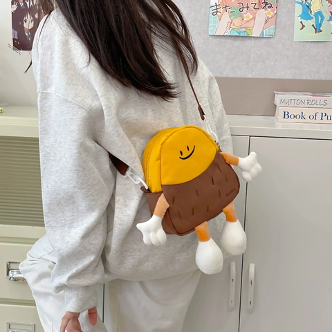 Cartoon Potato Character Crossbody Bag Funny Smile Face 3D Plush Arms Legs Polyester Adjustable Strap For Women Girls