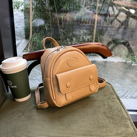 Mini Backpack PU Leather Women Simple Urban Style Commute Travel Outing Fashion Solid Color Small Shoulder Bag
