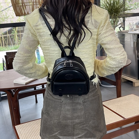 Mini Backpack PU Leather Women Simple Urban Style Commute Travel Outing Fashion Solid Color Small Shoulder Bag