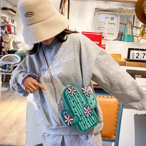 Borsa A Tracolla Novità A Forma Di Cactus In Pelle PU Divertente Borsa Crossbody Con Fiore Tridimensionale E Catena In Metallo