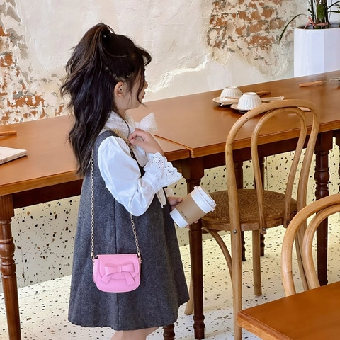 Girls Mini Crossbody Bag PU Leather Large Bow Decoration Golden Metal Chain Cute Fashion Small Shoulder Bag For Kids