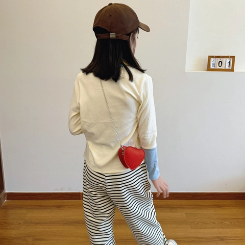 Kids Heart Shaped Mini Crossbody Bag PU Leather Solid Color Metal Chain Shoulder Bag For Girls Toddlers
