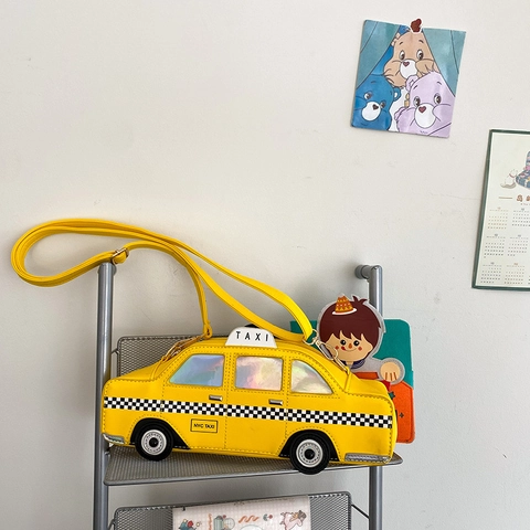Kreative Gelbe Taxi Auto Umhängetasche PU Leder Neuheit Süße Cartoon Schultertasche Für Damen