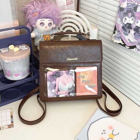 Sac À Épaule Itabag Style Japonais En Cuir PU Fenêtre Transparente DIY Affichage Sac À Bandoulière Dos Pour Filles