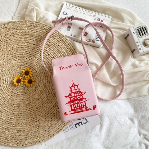 Borsa A Tracolla Creativa Scatola Da Asporto Cinese Pelle PU Stampa Pagoda Thank You Borsa A Spalla Novità Per Donna Casual