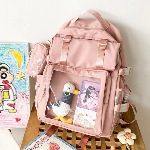 Sac À Dos Ita Bag En Nylon Grande Capacité Cartable Pour Étudiants Style Kawaii Avec Fenêtre Transparente Et Pochette
