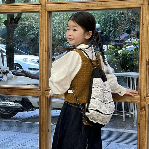 Mochila Con Cordón Para Niños Lona Dulce Encaje Blanco Leopardo Bolso Escolar Moderno Para Niños Niñas Transpirable Elegante