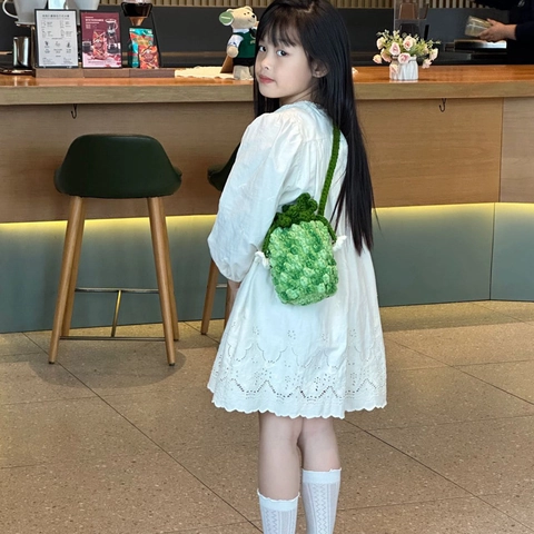 Kids Hand Crocheted Pineapple Crossbody Bag Cute Knit Fruit Shape Shoulder Pouch With Floral Decor For Boys Girls