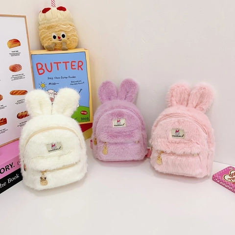 Zainetto Bambini Con Orecchie Di Coniglio Peluche Scuola Materna Per Bambine Pendente Animale Morbido