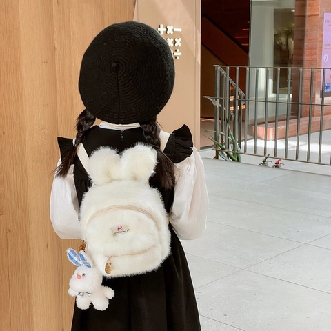 Zainetto Bambini Con Orecchie Di Coniglio Peluche Scuola Materna Per Bambine Pendente Animale Morbido