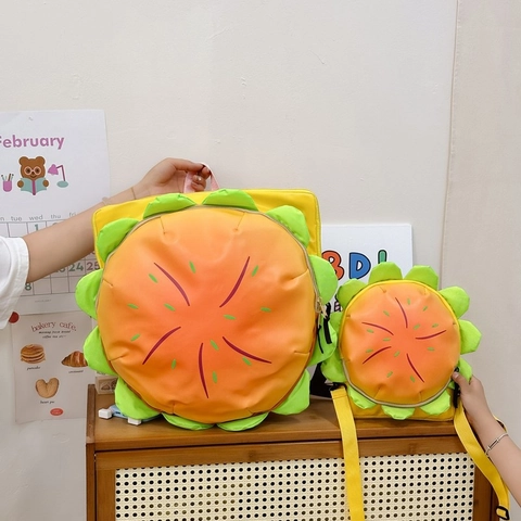 Creative Hamburger Backpack And Crossbody Bag For Kids Cute 3D Cartoon PU Leather Funny Adjustable Straps
