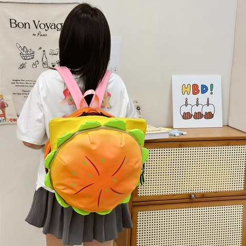 Creative Hamburger Backpack And Crossbody Bag For Kids Cute 3D Cartoon PU Leather Funny Adjustable Straps