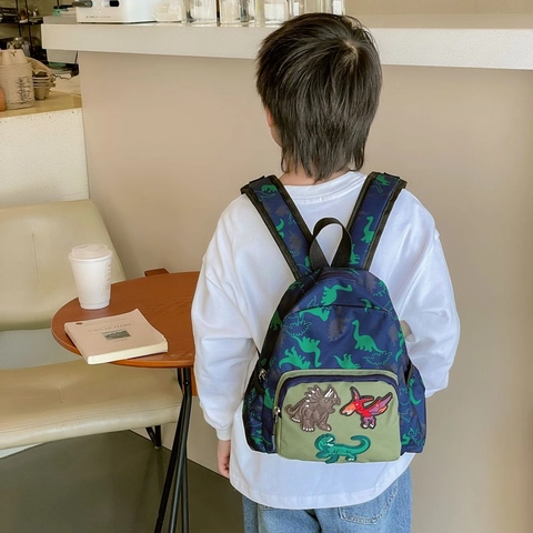 Zaino Per Bambini Nylon Cartone Animato Motivo Dinosauro Cartella Scolastica Con Toppe Ricamate Ragazzi Ragazze