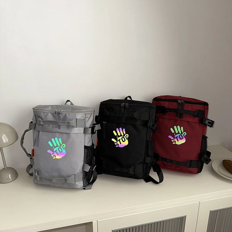 Zaino Bambini Tessuto Oxford Riflettente Impronta Mano Grafica Stop Grande Capacità Borsa Scuola Viaggio