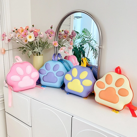 Kids Backpack 3D Cat Paw Shape EVA Hard Shell Toddler Kindergarten School Bag Cute Cartoon Macaron Colors Lightweight