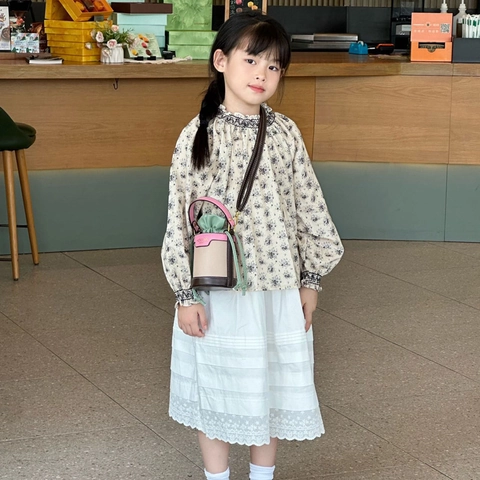 Kids Mini Bucket Bag PU Leather Drawstring Color Block Shoulder Crossbody Purse For Toddler Girls Trendy