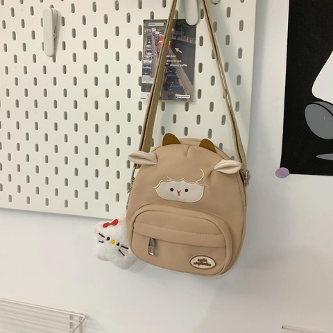 Cute Cartoon Sheep Shoulder Crossbody Bag Nylon Canvas Lightweight Adjustable Strap Casual Daily Messenger For Girls