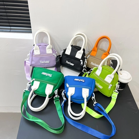 Mini Bolso Bandolera Niños Tela Oxford Color Contrastado Impresión Letras Bolso Mano Moda Correa Ajustable