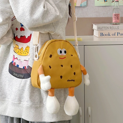 Kinder Schoudertas Cartoon Koekjesvorm Nylon Crossbody Tas Met 3D Ledematen Verstelbare Riem Voor Jongens Meisjes