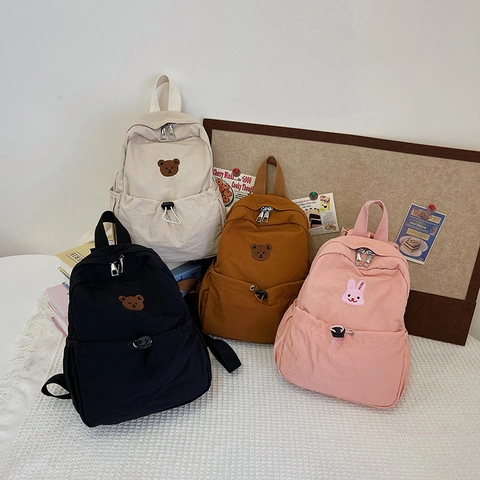Kids Backpack Kawaii Cartoon Bear Rabbit Embroidery Nylon Fabric Toddler School Bag For Boys Girls Korean Style