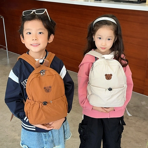 Kids Backpack Kawaii Cartoon Bear Rabbit Embroidery Nylon Fabric Toddler School Bag For Boys Girls Korean Style