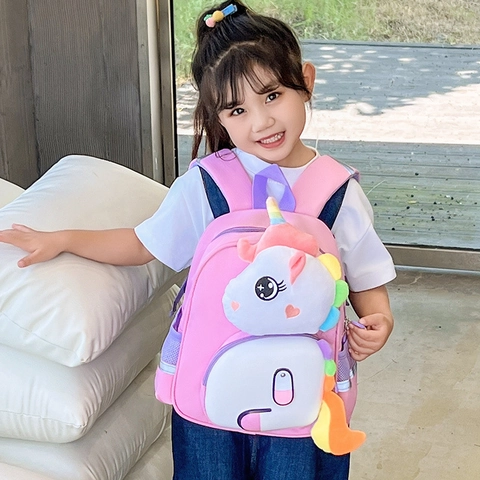 Zaino Per Bambini In Tessuto Oxford 3D Cartone Animato Dinosauro Unicorno Peluche Scuola Materna Traspirante Striscia Riflettente