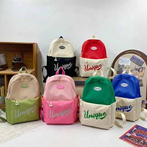 Kinderrugzak Lichtgewicht Nylon Color Block Schooltas Voor Jongens Meisjes Studenten Met Letterprint Trendy Stijlvol