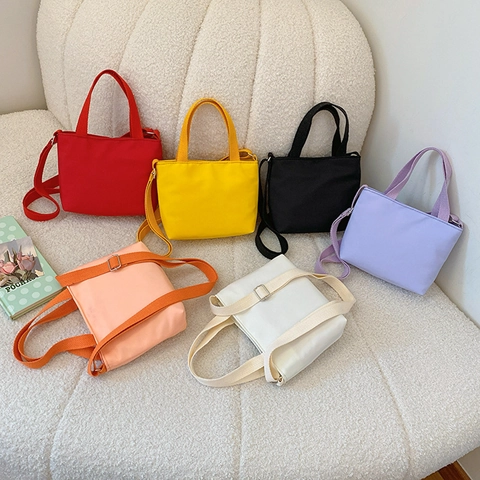 Kids Mini Canvas Tote Bag Solid Color Crossbody Handbag With Adjustable Strap Lightweight Simple Style For Boys Girls