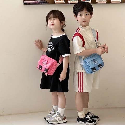 Sac Bandoulière Enfants Toile Durable Mini Pochette Épaule Pour Tout-Petits Décontracté Quotidien Boucle Double Style