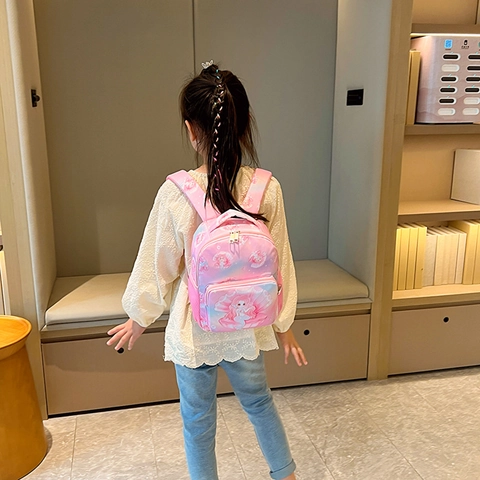 Kids Mermaid Cartoon Backpack Canvas Water Resistant Breathable Kindergarten School Bag Cute Gradient Print Girls