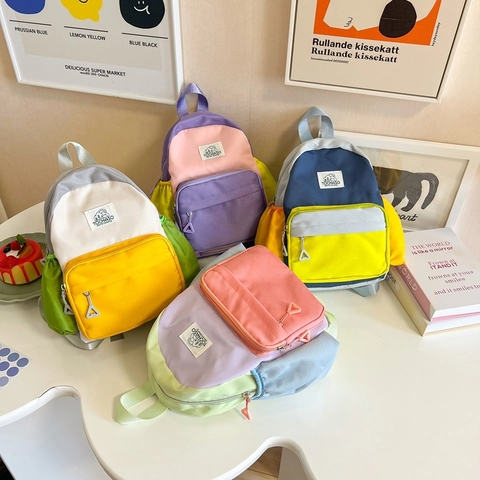 Mochila Infantil Bloque De Color Ligera Mochila Escolar Para Jardín De Infantes Niños Niñas Impermeable