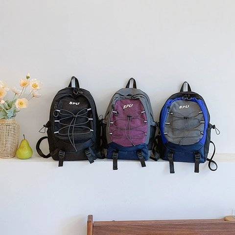 Sac À Dos Enfants Couleur Contrastée Grande Capacité Cartable Polyester Respirant Avec Cordon De Serrage Style Sportif Extérieur