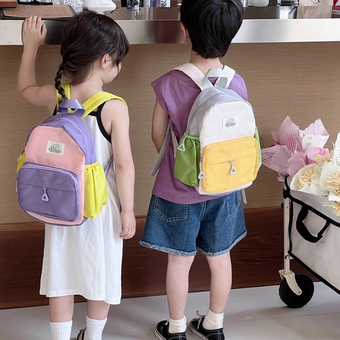 Mochila Infantil Bloque De Color Ligera Mochila Escolar Para Jardín De Infantes Niños Niñas Impermeable