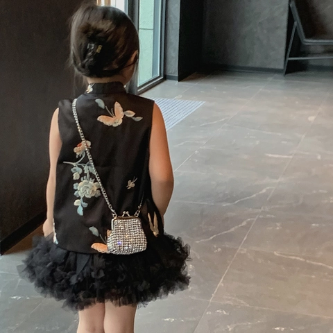 Meisjes Mini Strass Avondtas Fonkelende Kinderen Crossbody Tas Metalen Ketting Kus Sluiting Feest Tas