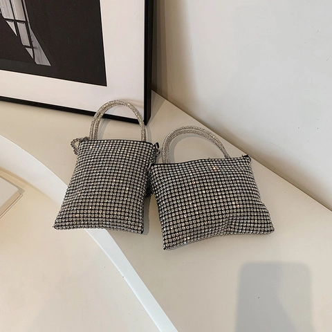 Kids Girls Mini Rhinestone Shoulder Bag Shimmering PU Leather Crossbody Handbag With Chain Strap For Party