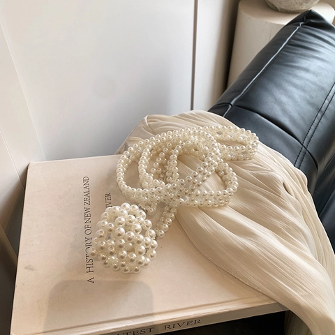 Kids Mini Heart Artificial Pearl Beaded Crossbody Bag Elegant Korean Style Shoulder Handbag For Girls Children Daily Accessories