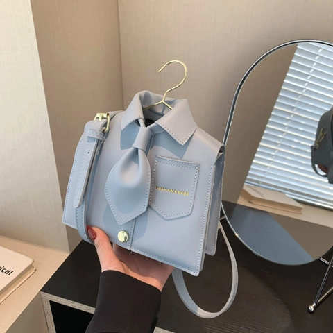 Novelty Shirt Shape Handbag PU Leather Creative Shoulder Bag With Tie Collar Design Hanger Handle Women Streetwear Style