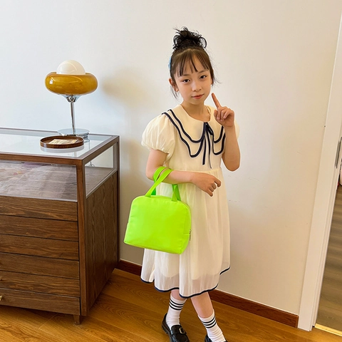 Kids Insulated Lunch Bag Canvas Polyester Portable Thermal Handbag School Picnic Travel Solid Color Zipper Closure