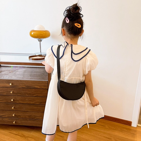 Bolso Bandolera Niño Lona Semicírculo Forma De Luna Correa Ajustable Estilo Coreano Color Sólido Para Niños Y Niñas