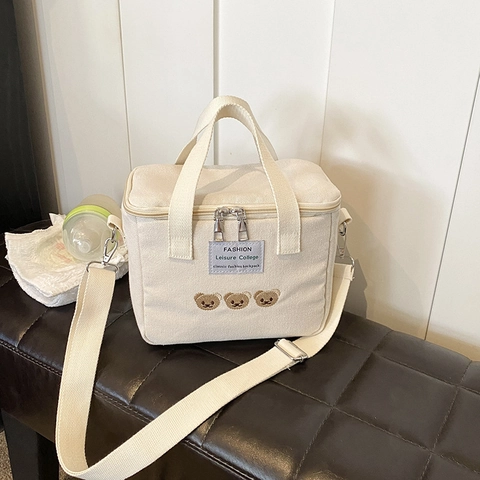Bolso Bandolera De Lona Para Mujer Con Bordado De Oso Bolso De Mano Multifuncional Bolso De Hombro Casual