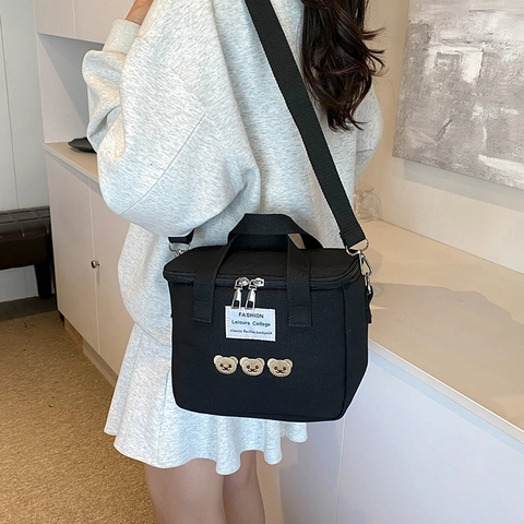 Bolso Bandolera De Lona Para Mujer Con Bordado De Oso Bolso De Mano Multifuncional Bolso De Hombro Casual