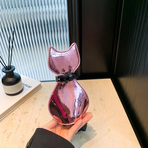 Cat Shape Mini Shoulder Bag Glossy PU Patent Leather Y2K Punk Style Crossbody Handbag For Women Creative
