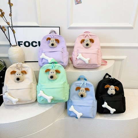 Mochila Niños Nylon Transpirable Dibujos Animados Perro Peluche Decoración Escolar Lindo Estilo Japonés Jardín Infancia