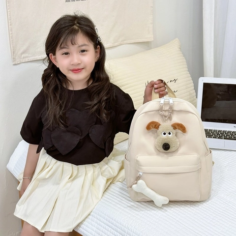 Mochila Niños Nylon Transpirable Dibujos Animados Perro Peluche Decoración Escolar Lindo Estilo Japonés Jardín Infancia