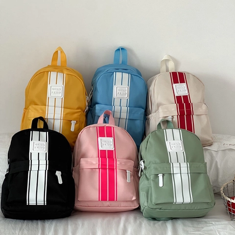 Mochila Escolar Niños Nylon Rayas Color Contraste Gran Capacidad Jardín Infancia Estudiante Transpirable Mochila Ligera