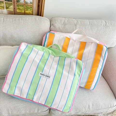 Bolsa De Almacenamiento Para Edredón Infantil Gran Capacidad Lona A Rayas Organizador De Viaje Con Asa Para Jardín De Infancia
