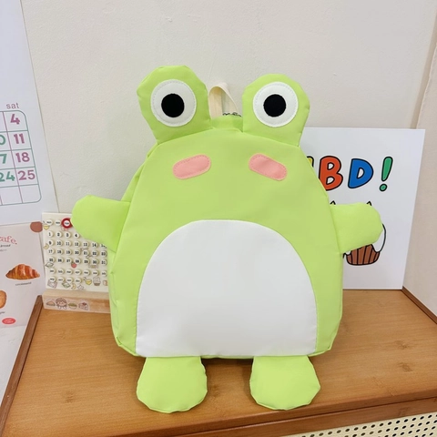 Kids Backpack Green Frog Shape Cartoon Nylon Breathable Animal School Bag For Toddlers Boys Girls Cute Gift
