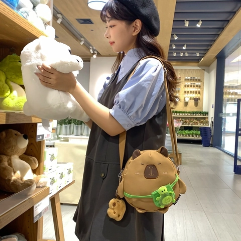 Borsa A Tracolla Carina Forma Capibara Animale Nylon Peluche Morbida Con Ciondolo Mini Tartaruga Per Donne Ragazze