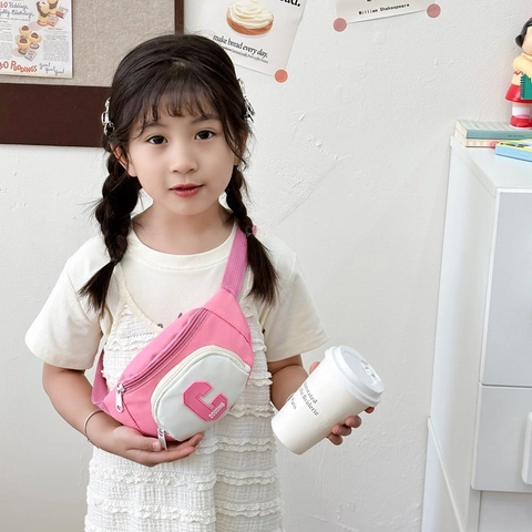 Bolso De Pecho Para Niños Nylon Color De Contraste Parche De Letra Moda Bolso Bandolera Riñonera Para Niños Pequeños